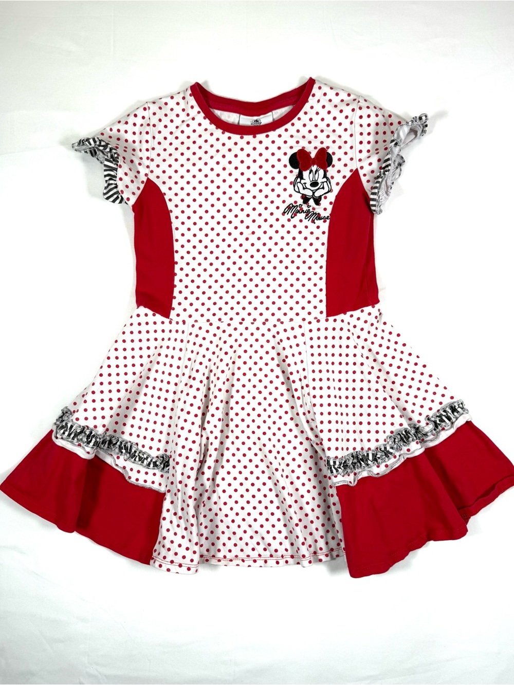 DISNEY PARKS Girls Minnie Mouse Dress M Polka Dot Ruffle Walt Disney World Retro